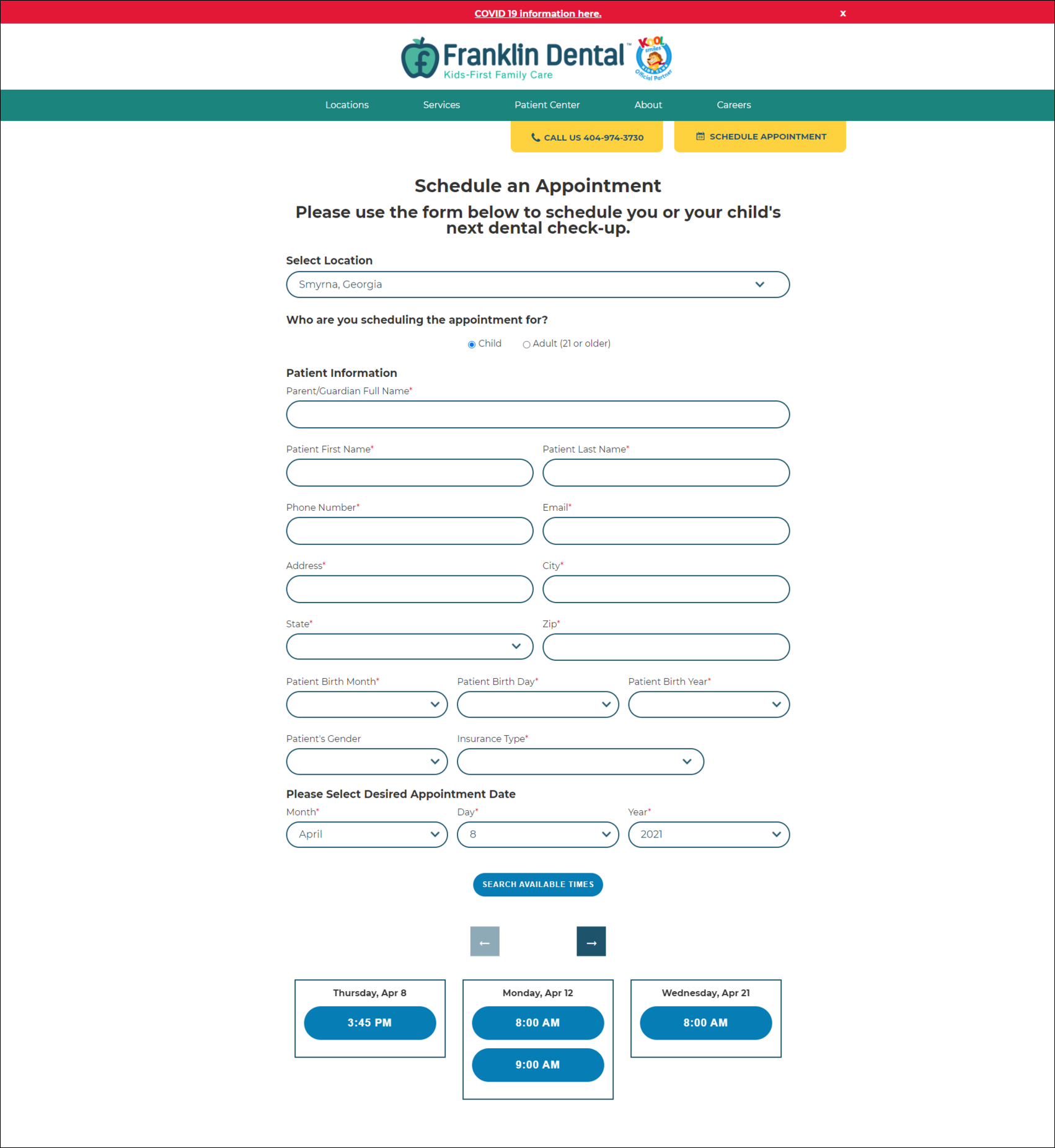 Dental online schedulng