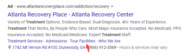 use sitelink extensions for your rehab center's PPC campaigns
